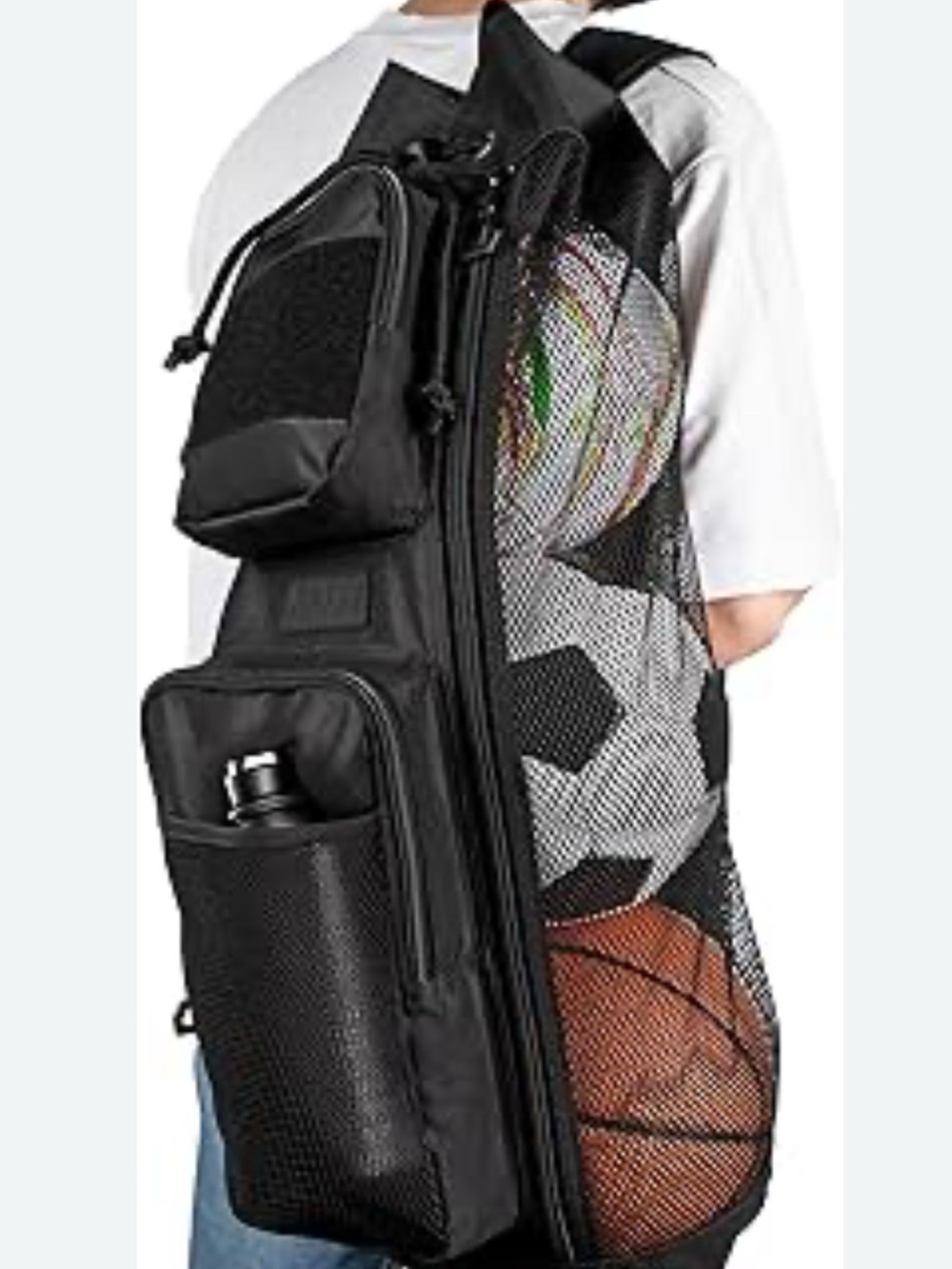 Black Sports Sling Backpack with Mesh Ball Storage